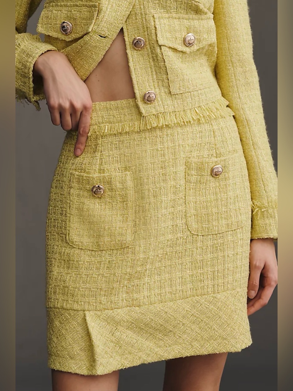 Walter Baker Lemon Tweed Mini Skirt with Patch Pockets size 8 $198